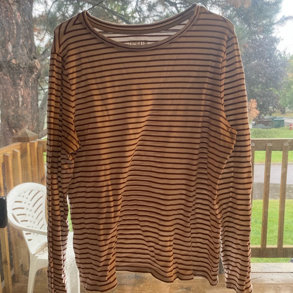 Time And Tru Brown Striped Long Sleeve T-Shirt Top